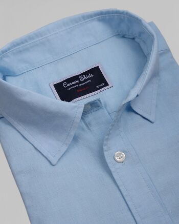 Chemise à manches courtes en coton et lin - Bleu 2