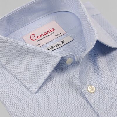 fMen's Formal Blue Dash Weave TENCEL Cotton Mix Non-Iron Shirt Double Cuff (nécessite des boutons de manchette) Regular