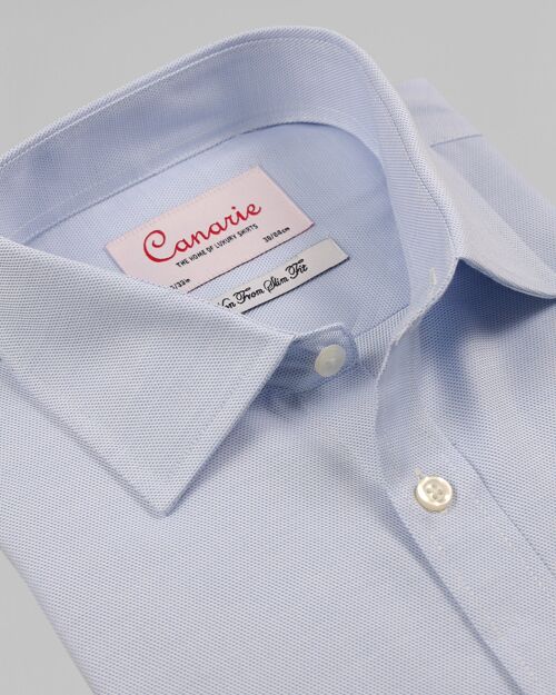 Men's Formal Blue Dash Weave TENCEL Cotton Mix Non - Iron Shirt Double Cuff ( Requires Cuff Links ) Slim fit