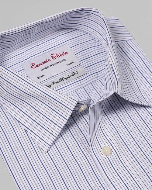 Men's Formal Shirt Blue Multi Striped White Easy Iron