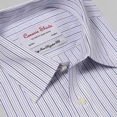 Men's Formal Shirt Blue Multi Striped White Easy Iron