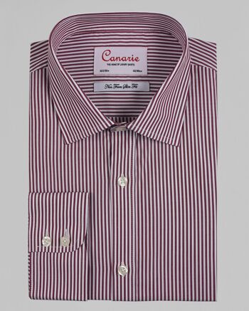 Chemise habillée à rayures Bengale bordeaux pour hommes facile à repasser à double manchette (nécessite des boutons de manchette) coupe régulière 2