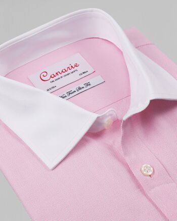 Chemise décontractée formelle à chevrons rose et blanc pour hommes à double manchette Repassage facile Chemise à double manchette (nécessite des boutons de manchette) 1