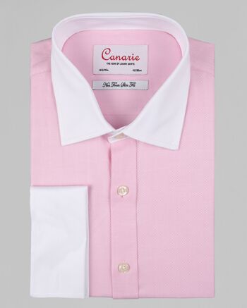 Chemise décontractée formelle à chevrons rose et blanc pour hommes à double manchette Repassage facile Chemise à double manchette (nécessite des boutons de manchette) 2