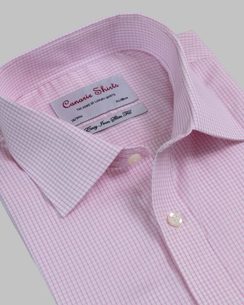 Pink White Grid Check Luxury Men's Shirt Easy Iron
