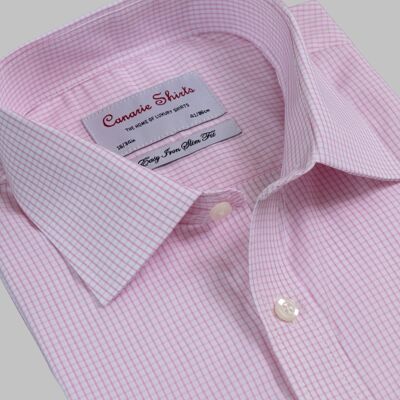Camicia da uomo di lusso con motivo a quadri rosa e bianco, stiratura facile