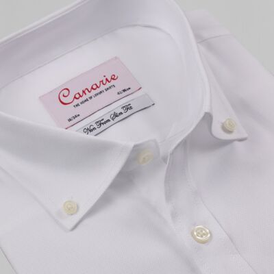 Chemise d'affaires formelle blanche Royal Oxford sans repassage pour hommes à double manchette (nécessite des boutons de manchette) Coupe ajustée