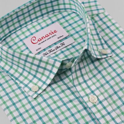 Herrenhemd, grün, weiß, mit Button-Down-Kragen, kariert, bügelfrei, Doppelmanschette (Manschettenknöpfe erforderlich), normale Passform