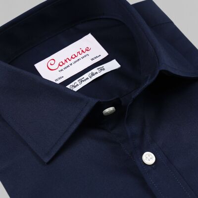 Chemise habillée pour homme Chemise en sergé bleu marine Repassage facile Double manchette (nécessite des boutons de manchette) Coupe régulière