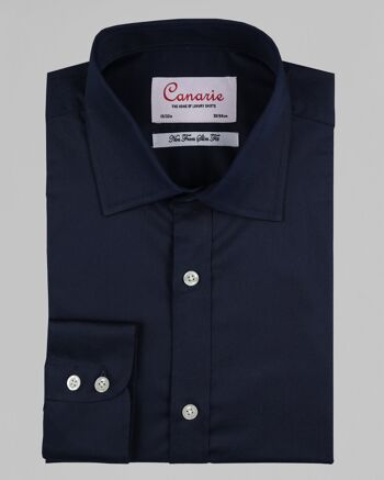 Chemise habillée pour homme Chemise en sergé bleu marine Repassage facile Poignets boutonnés Coupe régulière 2