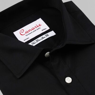 Herrenhemd aus formellem schwarzem Twill, einfach – Bügeln, Doppelmanschette (Manschettenknöpfe erforderlich), normale Passform