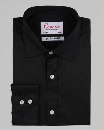Chemise habillée en sergé noir facile pour homme - Poignets boutonnés en fer Coupe ajustée 2