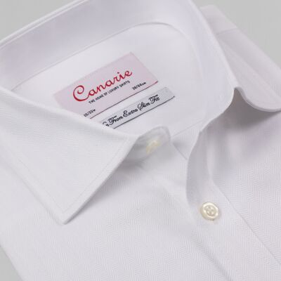 Formales weißes Herringbone-Hemd für Herren mit Doppelmanschette (Manschettenknöpfe erforderlich) Reguläre Passform