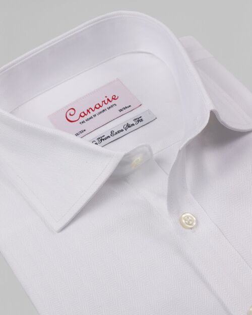 Men's Formal White Herringbone Shirt Double Cuff ( Requires Cuff Links ) Relaxed slim fit