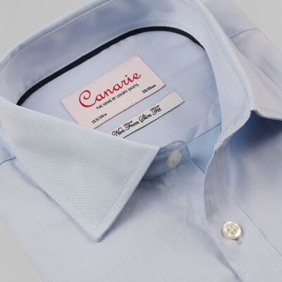 Chemise sans repassage en sergé à signature bleue pour homme à double manchette (nécessite des boutons de manchette) Coupe régulière