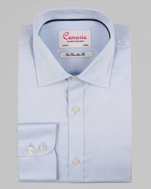 Men's Formal Blue Signature Twill Non - Iron Shirt Double Cuff ( Requires Cuff Links ) Slim fit