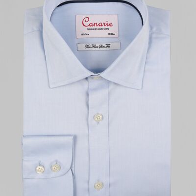 Chemise habillée en sergé bleu signature sans repassage pour homme à double manchette (nécessite des boutons de manchette) Coupe ajustée