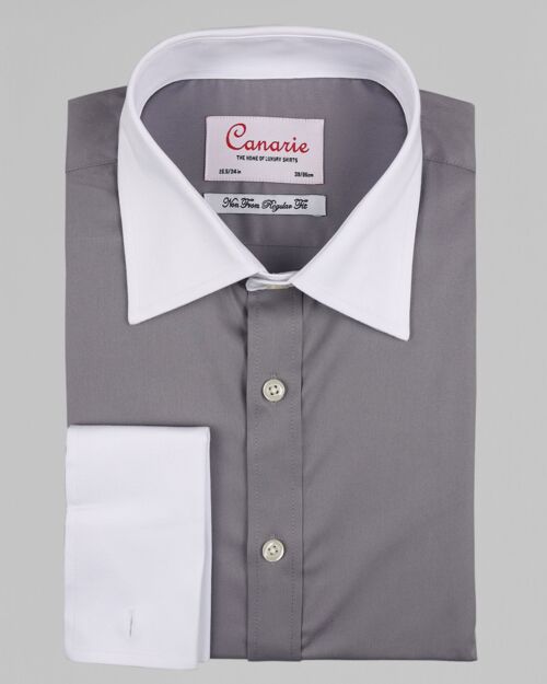 Men's Formal Grey & White Twill Double Cuff Easy - Iron Shirt Button Cuffs