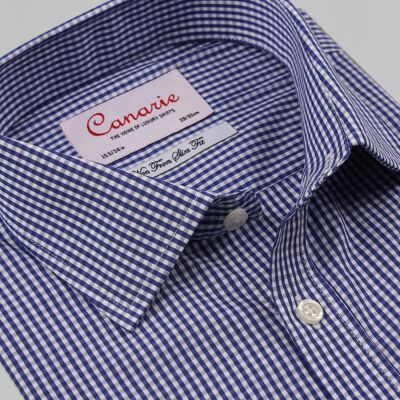 Men's Formal Shirt Navy Gingham Block Check Easy - Iron Shirt Double Cuff ( Requires Cuff Links ) Regular fit