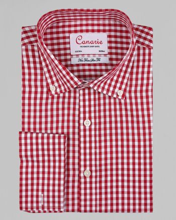 Chemise rouge à col boutonné et à carreaux sans repassage pour homme Double manchette (nécessite des boutons de manchette) Coupe régulière 1