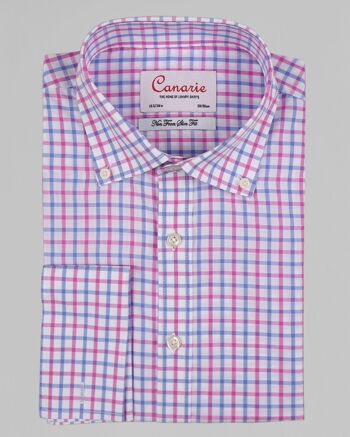 Chemise homme violette blanche col boutonné à carreaux sans repassage double manchette (nécessite des boutons de manchette) coupe ajustée 1