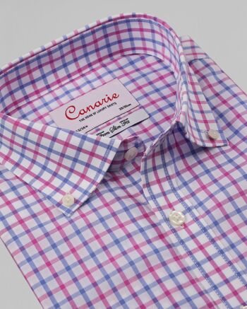 Chemise homme violette blanche col boutonné à carreaux sans repassage double manchette (nécessite des boutons de manchette) coupe ajustée 2