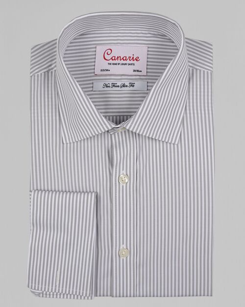 Men's Formal Grey Bengal Stripe Non - Iron Shirt Double Cuff ( Requires Cuff Links ) Regular fit