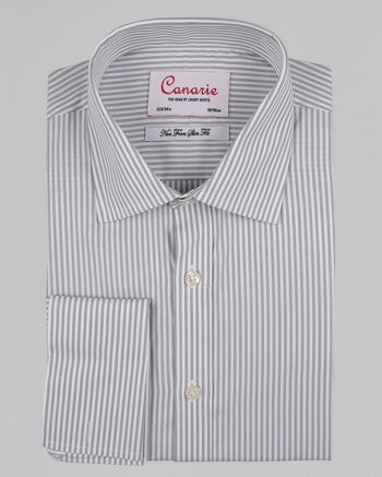 Chemise sans repassage à rayures Bengale grises pour hommes à double manchette (nécessite des boutons de manchette) Coupe régulière 1