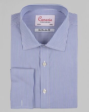 Chemise habillée pour homme à rayures Bengale bleues facile - Poignets boutonnés en fer Coupe régulière 2