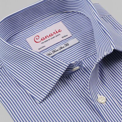 Camisa de hombre con diseño de rayas de bengala azul fácil - Puños con botones de hierro Ajuste regular