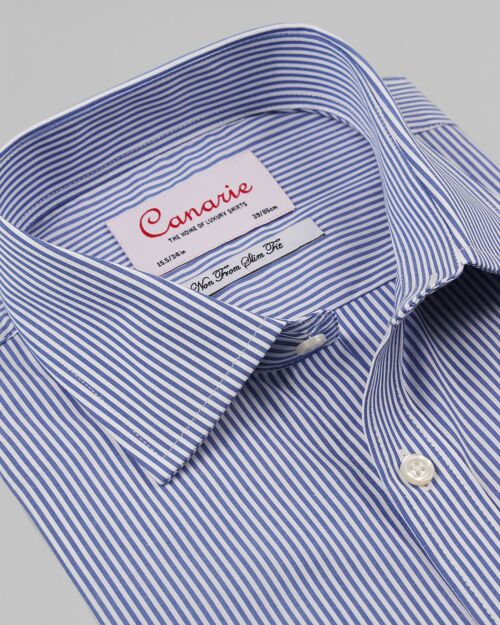 Men's Formal Blue Bengal Stripe Easy - Iron Shirt Double Cuff ( Requires Cuff Links ) Regular fit