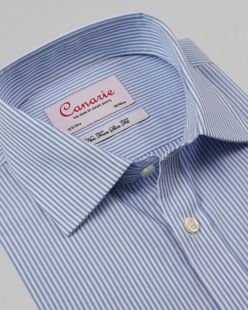 Men's Formal Sky Blue Bengal Stripe Non - Iron Shirt Button Cuffs Regular fit