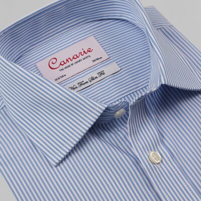 Camisa formal sin planchar con rayas de bengala azul cielo para hombre Doble puño (requiere gemelos) Ajuste regular