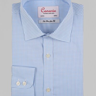 Chemise habillée en vichy bleu ciel pour homme à carreaux sans fer avec poignets boutonnés Coupe ajustée