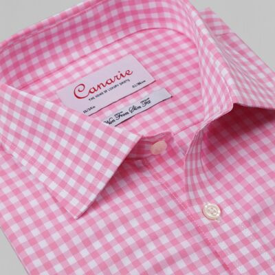 Herren Formal Pink Gingham Cube Check Easy - Iron Shirt Button Cuffs