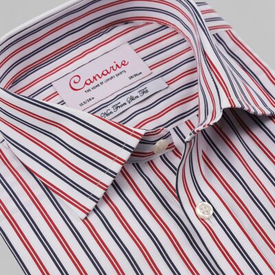 Camisa de hombre formal con rayas rojas y blancas fáciles de planchar, puños con botones
