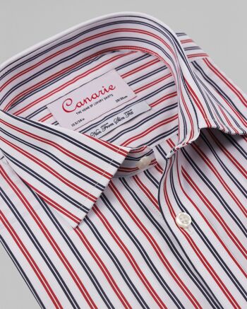 Chemise habillée à rayures rouges et blanches pour hommes - Poignets boutonnés en fer 1