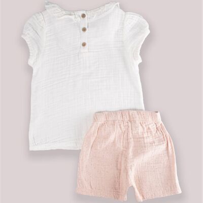 Ensemble T-shirt et short Rose&blanc. Tailles assorties 0-4 ans.