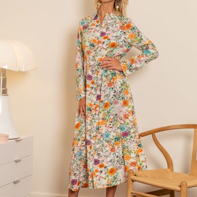 Loose Fit Ruched Printed Shirt-Style Maxi Dress