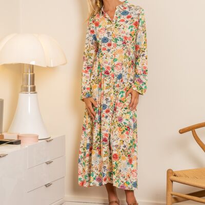 Loose Fit Ruched Printed Shirt-Style Maxi Dress