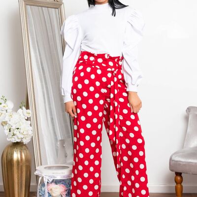 Spotted wide leg trousers in red