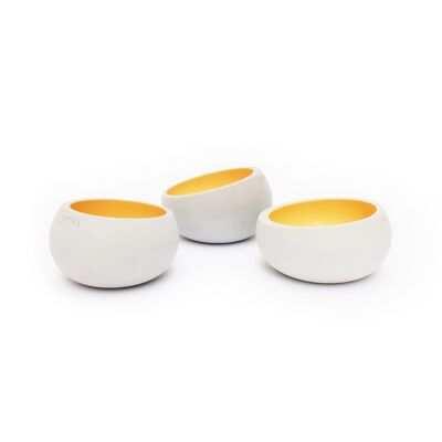 Set of 3 cream gold natural concrete candle holders - Raw