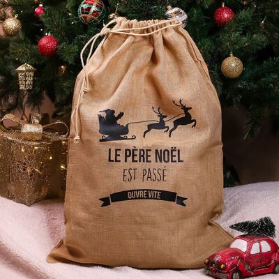 Hotte de Noël (55 x 75cm) jute Traineau du Père Noël