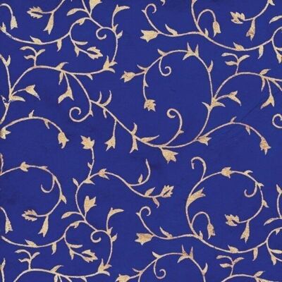 Hojas de papel de regalo Lokta con diseño floral - Azul aciano