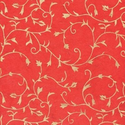 Hojas de papel de regalo Lokta con diseño floral - Rojo