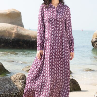 Loose Fit Ruched Printed Shirt-Style Maxi Dress