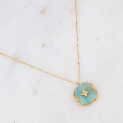 Gold Devon necklace with light blue acetate