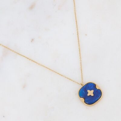 Gold Devon necklace with dark blue acetate