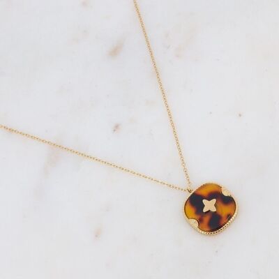 Gold Devon necklace with leopard acetate