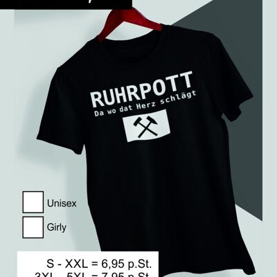 T-shirt Ruhrpott dove batte il cuore, taglia S